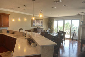 Installed new pendant light over bar area, so pretty!