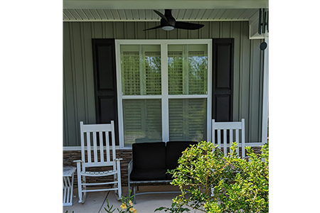 Not only do we now have a pleasant overhead breeze on the porch, the fan's appearance adds a finishing touch to the seating area!