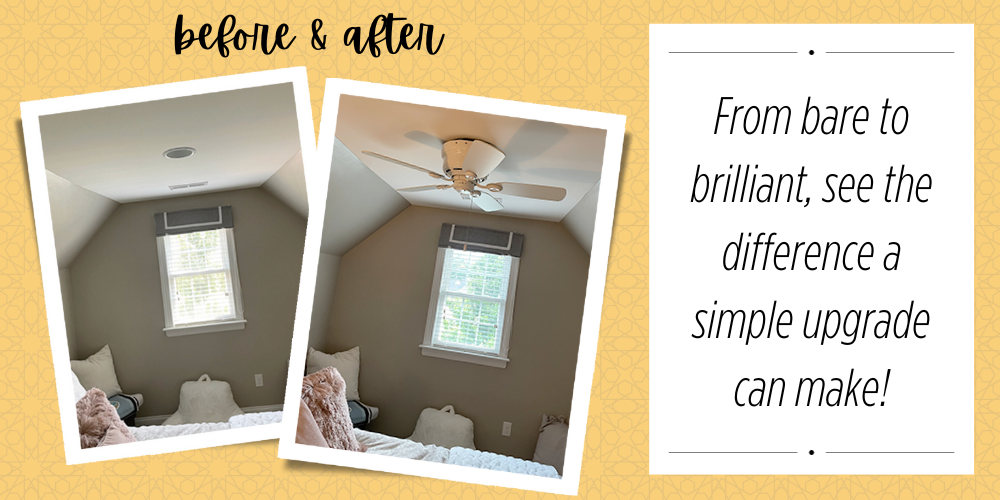 before and after of bedroom lighting upgrade using The Can Converter recessed light conversion kit