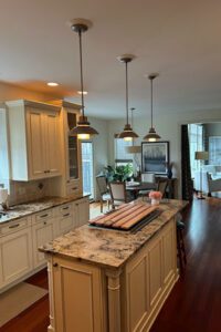 Pendant lights above the island