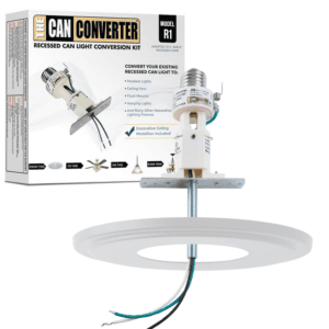 The Can Converter R1 Recessed Can Light Conversion Kit w/ 8¼" Steel Beveled Ceiling Medallion - Home Improvement for 4", 5" & 6" Cans, Fan & Light Fixture Converter Kit, UL Certified, White