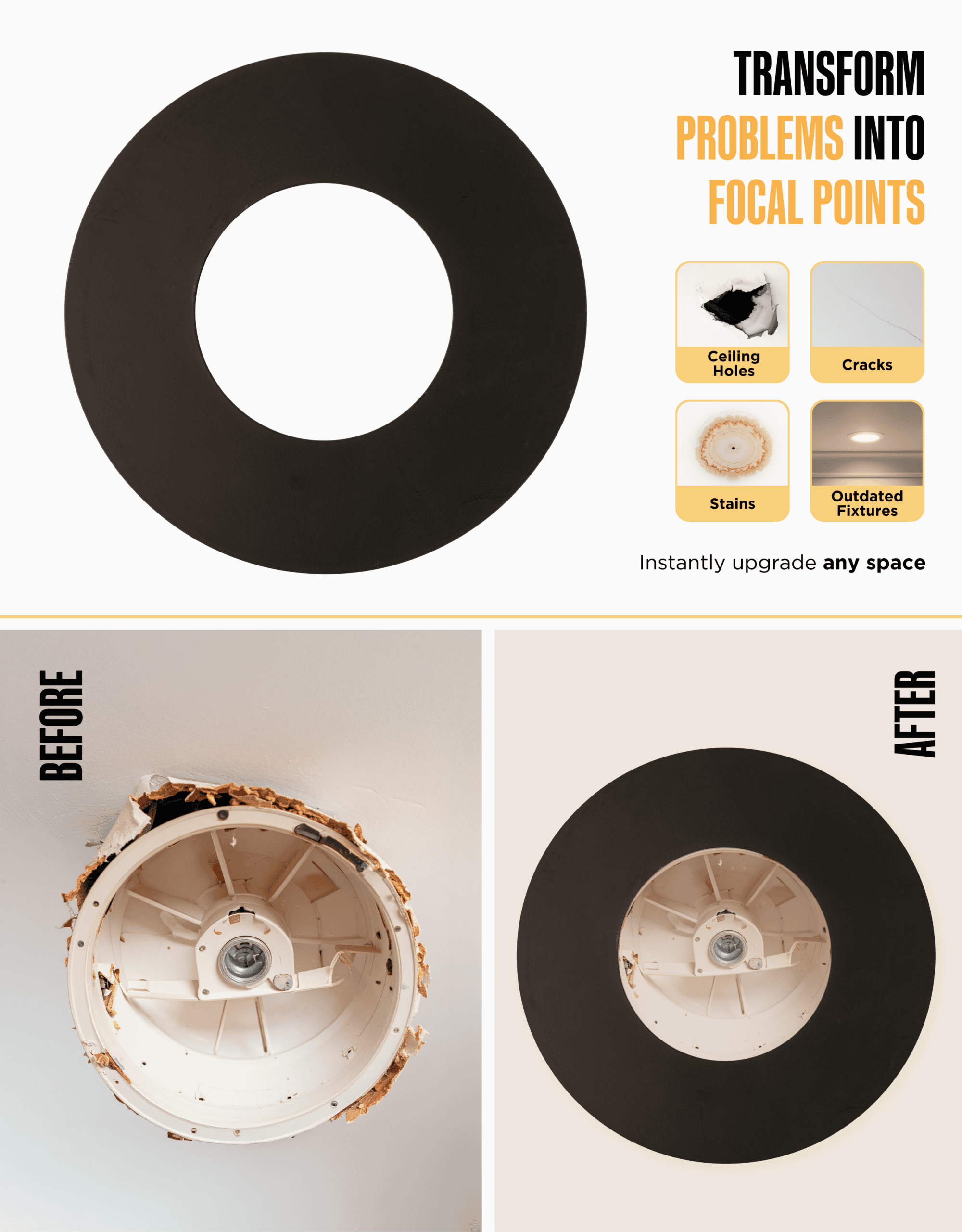 The Can Converter Ceiling Medallion for Recessed Can Light – Home Improvement Decorative Steel Flat Goof Ring & Cover Plate for 5" & 6" Cans, Small Ceiling Medallion for Chandeliers, Matte Black - Image 3