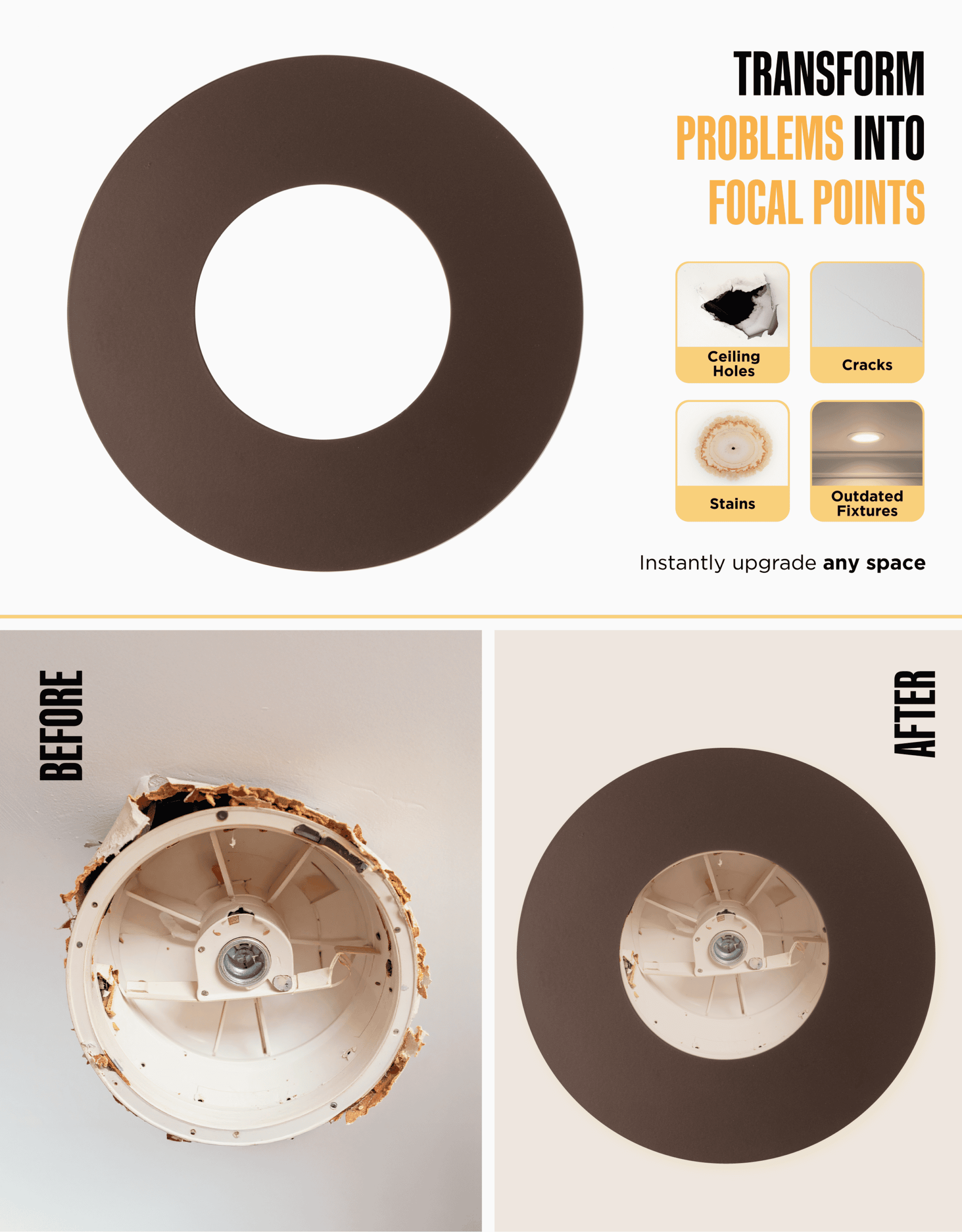 The Can Converter Ceiling Medallion for Recessed Can Light – Home Improvement Decorative Steel Flat Goof Ring & Cover Plate for 5" & 6" Cans, Small Ceiling Medallion for Chandeliers, Oil Rubbed Bronze - Image 3