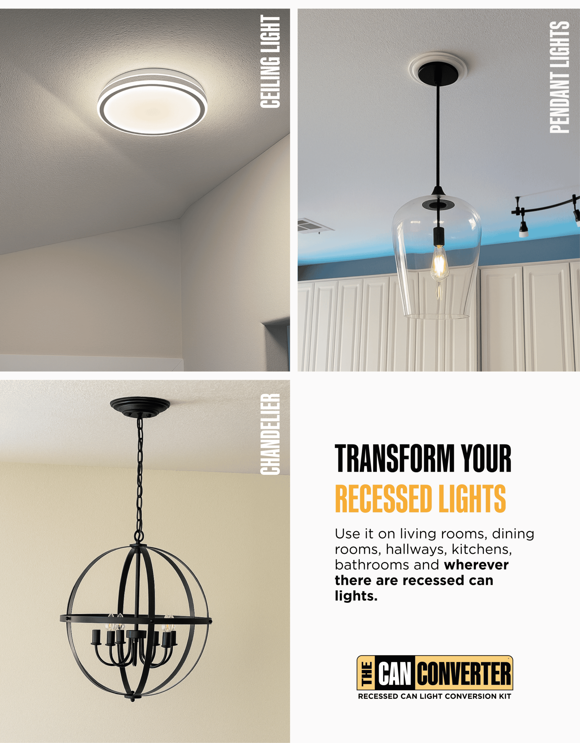The Can Converter R1 Recessed Can Light Conversion Kit w/ 8¼" Beveled Ceiling Medallion - Home Improvement for 4", 5" & 6" Cans, Fan & Light Fixture Converter Kit, UL Certified, Polished Nickel - Image 2