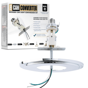 The Can Converter R1 Recessed Can Light Conversion Kit w/ 8¼" Beveled Ceiling Medallion - Home Improvement for 4", 5" & 6" Cans, Fan & Light Fixture Converter Kit, UL Certified, Polished Chrome