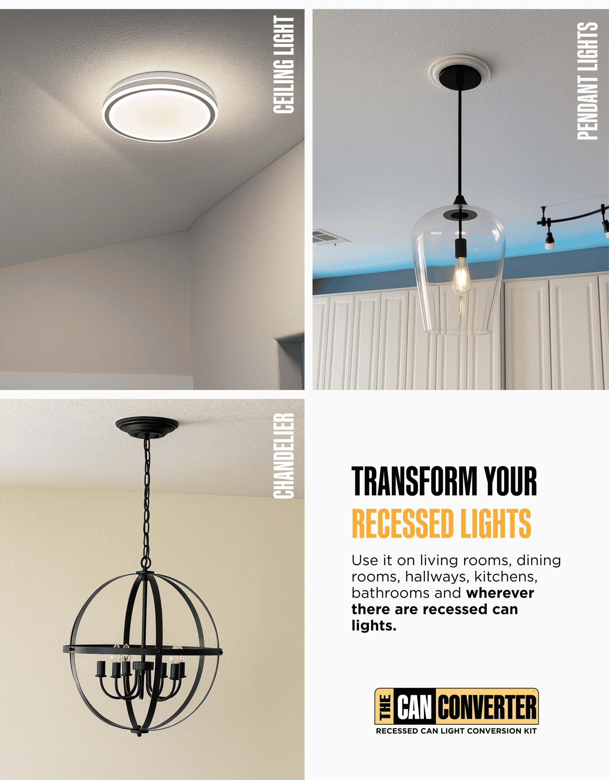 The Can Converter R1 Recessed Can Light Conversion Kit w/ 8¼" Beveled Ceiling Medallion - Home Improvement for 4", 5" & 6" Cans, Fan & Light Fixture Converter Kit, UL Certified, Polished Chrome - Image 2