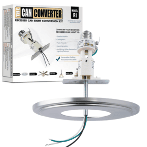 The Can Converter R1 Recessed Can Light Conversion Kit w/ 8¼" Steel Beveled Ceiling Medallion - Home Improvement for 4", 5"’ & 6" Cans, Fan & Light Fixture Converter Kit, UL Certified, Brushed Nickel