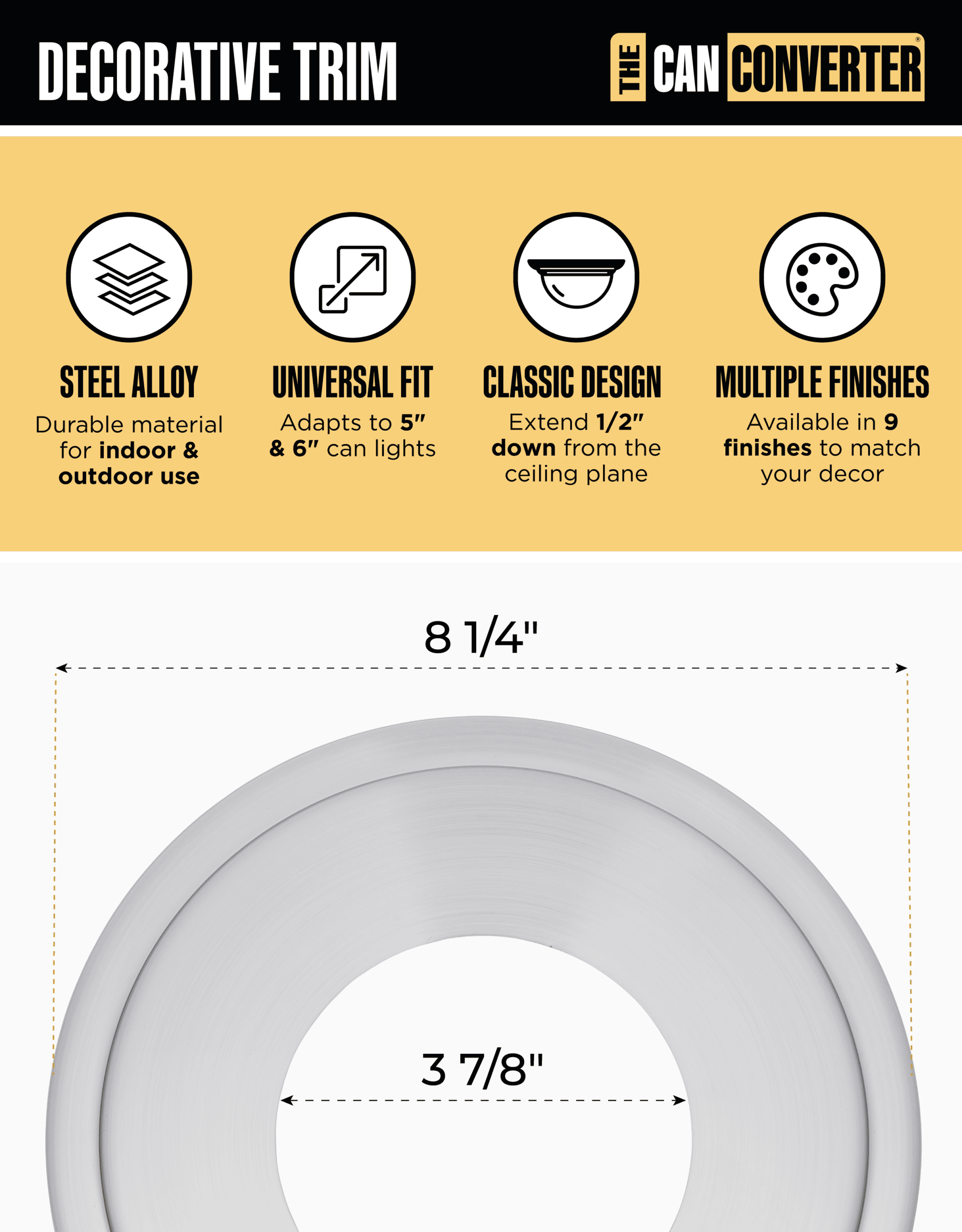 The Can Converter Ceiling Medallion for Recessed Can Light – Home Improvement Decorative Steel Goof Ring & Cover Plate for 4’’, 5’’ & 6″ Cans, Small Ceiling Medallion for Chandeliers, Polished Nickel - Image 3
