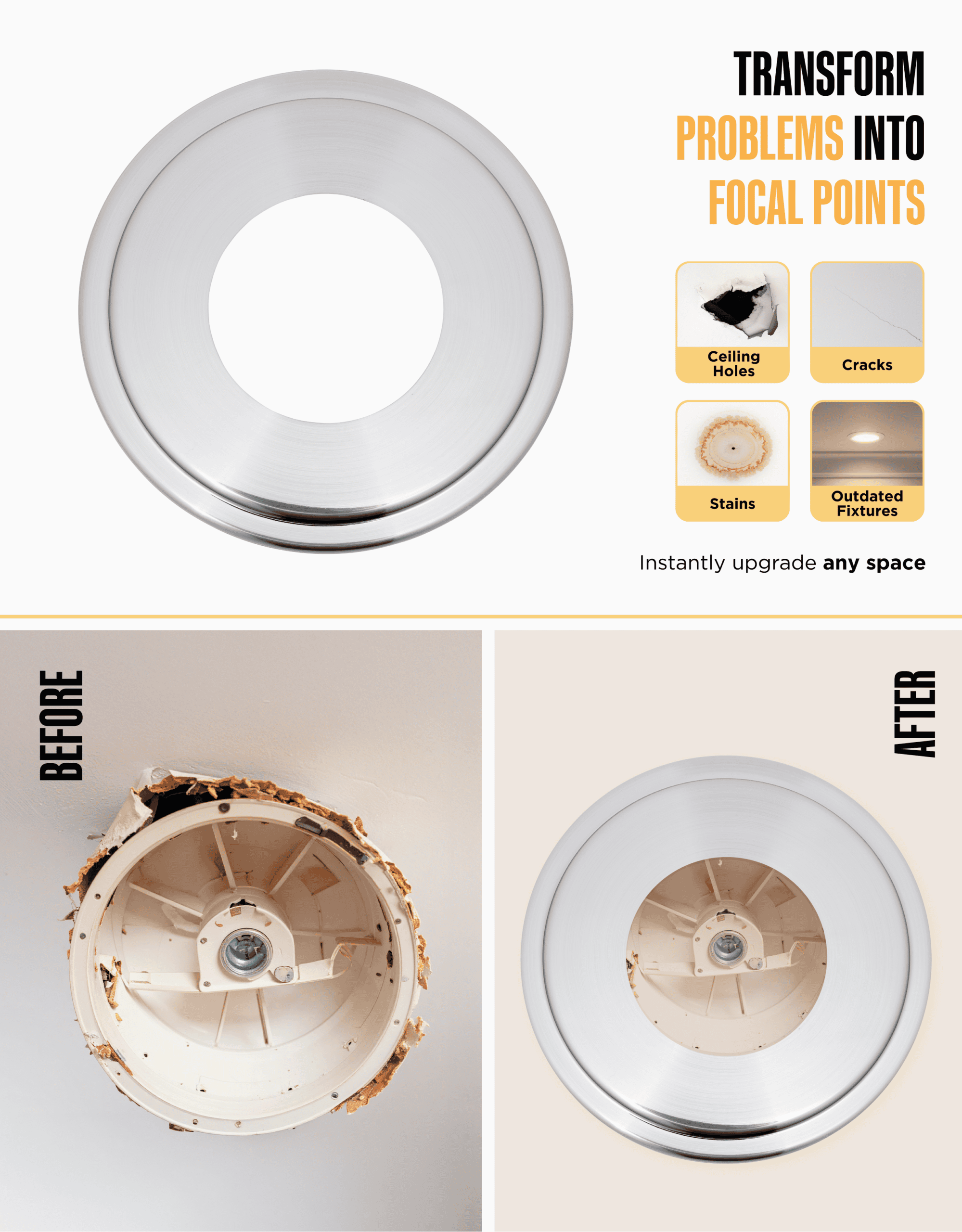 The Can Converter Ceiling Medallion for Recessed Can Light – Home Improvement Decorative Steel Goof Ring & Cover Plate for 4’’, 5’’ & 6″ Cans, Small Ceiling Medallion for Chandeliers, Polished Nickel - Image 4