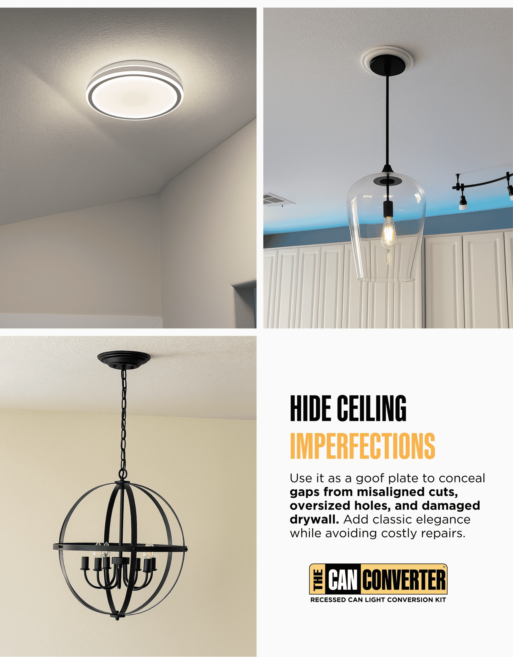 The Can Converter Ceiling Medallion for Recessed Can Light – Home Improvement Decorative Steel Goof Ring & Cover Plate for 4’’, 5’’ & 6″ Cans, Small Ceiling Medallion for Chandeliers, Brushed Nickel - Image 2