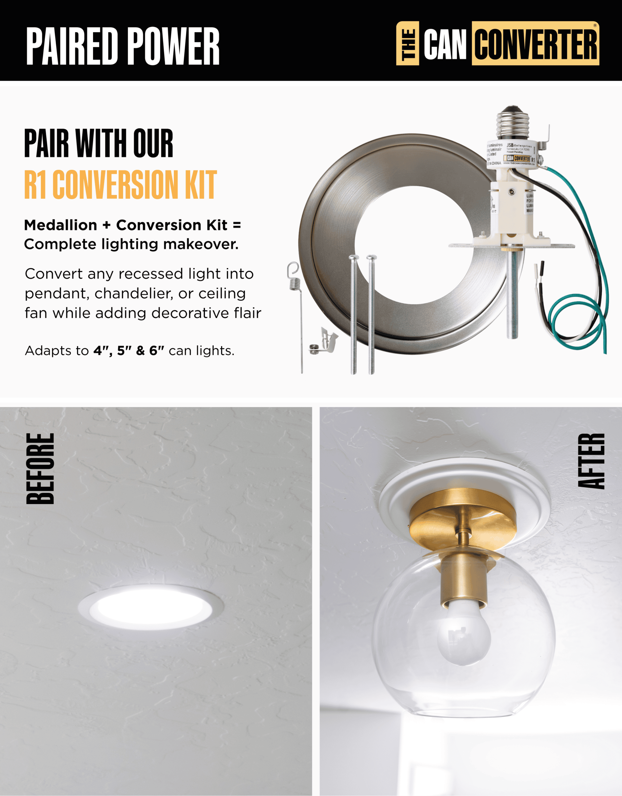 The Can Converter Ceiling Medallion for Recessed Can Light – Home Improvement Decorative Steel Goof Ring & Cover Plate for 4’’, 5’’ & 6″ Cans, Small Ceiling Medallion for Chandeliers, Brushed Nickel - Image 7