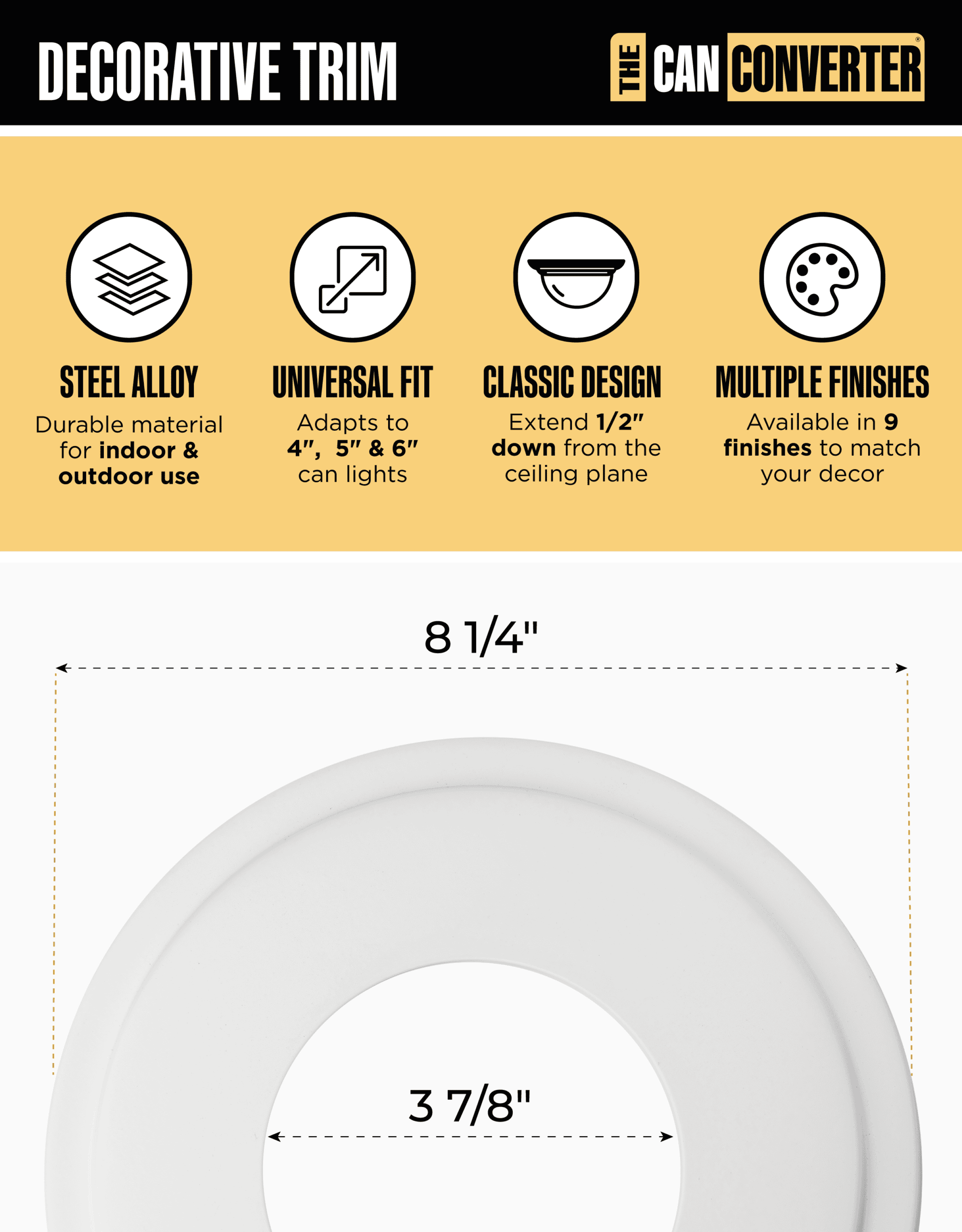 The Can Converter Ceiling Medallion for Recessed Can Light – Home Improvement Decorative Steel Goof Ring & Cover Plate for 4’’, 5’’ & 6″ Cans, Small Ceiling Medallion for Chandeliers, White - Image 3