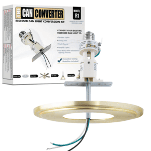 The Can Converter R1 Recessed Can Light Conversion Kit w/ 8¼" Steel Beveled Ceiling Medallion - Home Improvement for 4", 5" & 6" Cans, Fan & Light Fixture Converter Kit, UL Certified, Brushed Brass