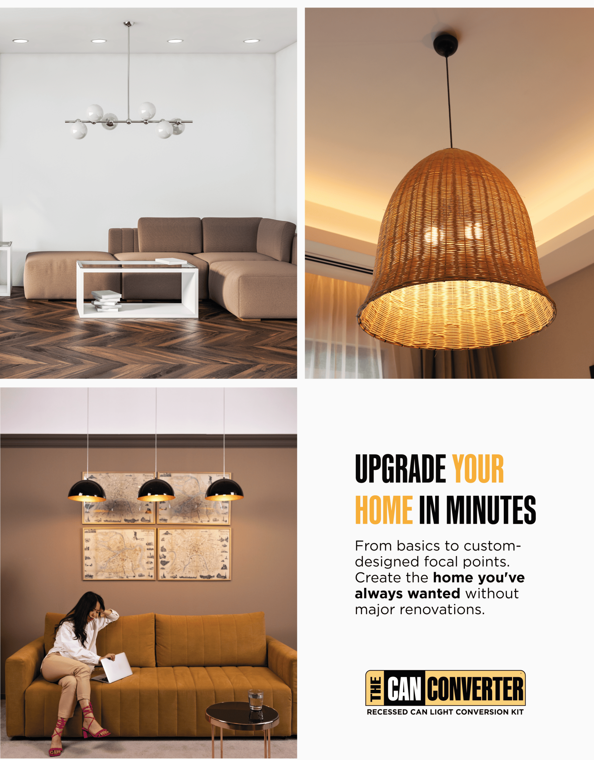 The Can Converter R1 Recessed Can Light Conversion Kit w/ 8¼" Steel Beveled Ceiling Medallion - Home Improvement for 4", 5" & 6" Cans, Fan & Light Fixture Converter Kit, UL Certified, Brushed Brass - Image 6