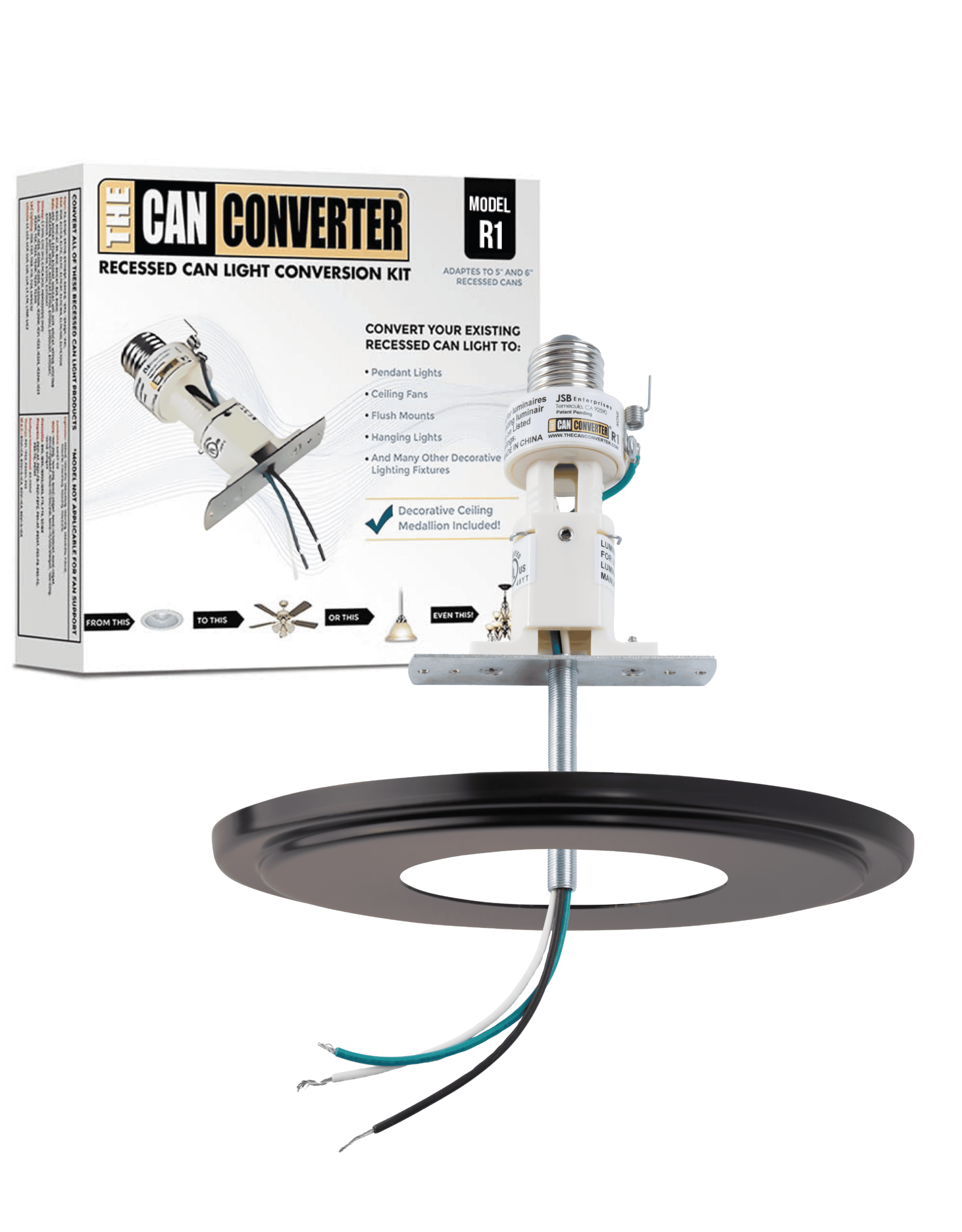 The Can Converter R1 Recessed Can Light Conversion Kit w/ 8¼" Beveled Ceiling Medallion - Home Improvement for 4", 5" & 6" Cans, Fan & Light Fixture Converter Kit, UL Certified, Oil Rubbed Bronze