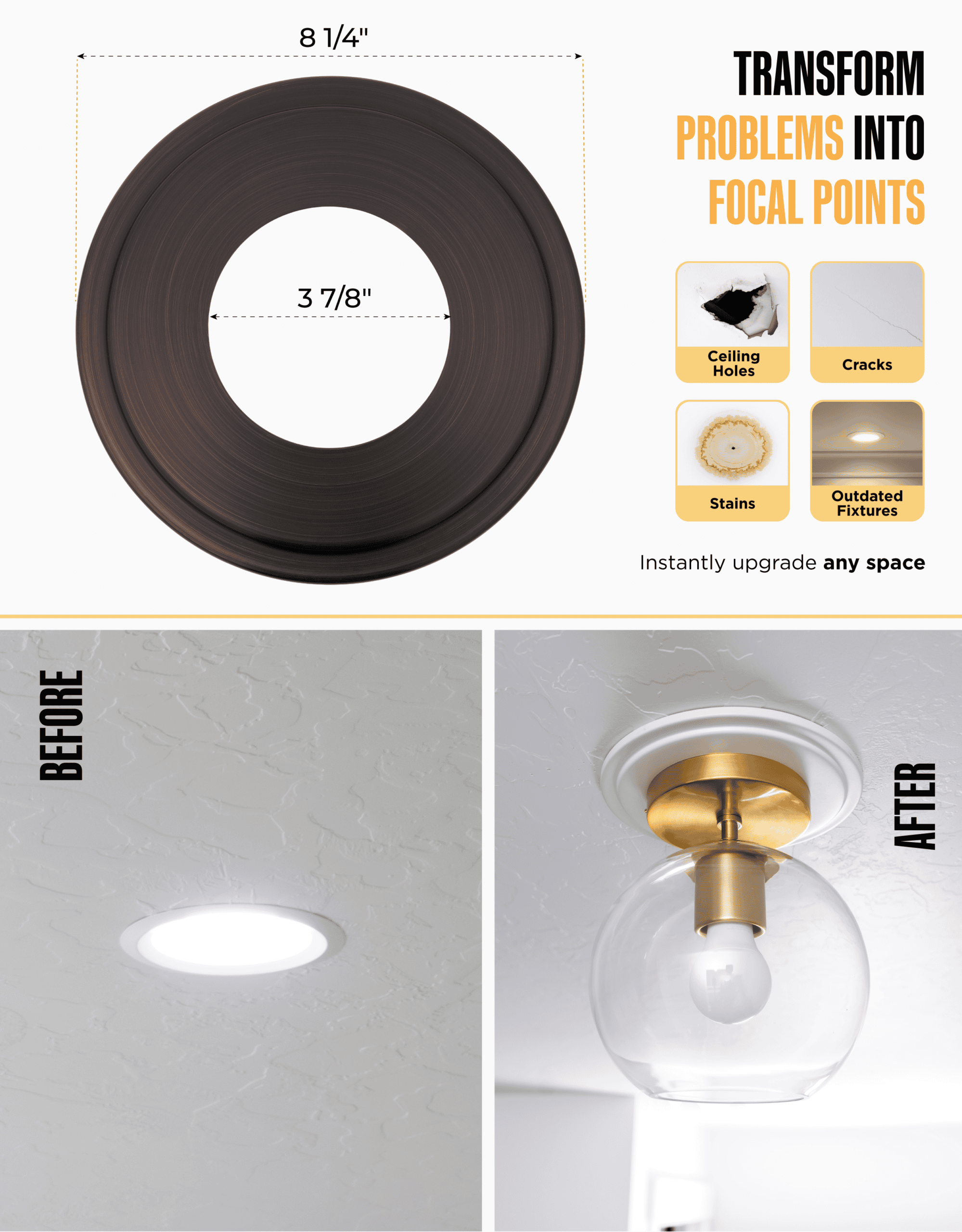 The Can Converter R1 Recessed Can Light Conversion Kit w/ 8¼" Beveled Ceiling Medallion - Home Improvement for 4", 5" & 6" Cans, Fan & Light Fixture Converter Kit, UL Certified, Oil Rubbed Bronze - Image 4