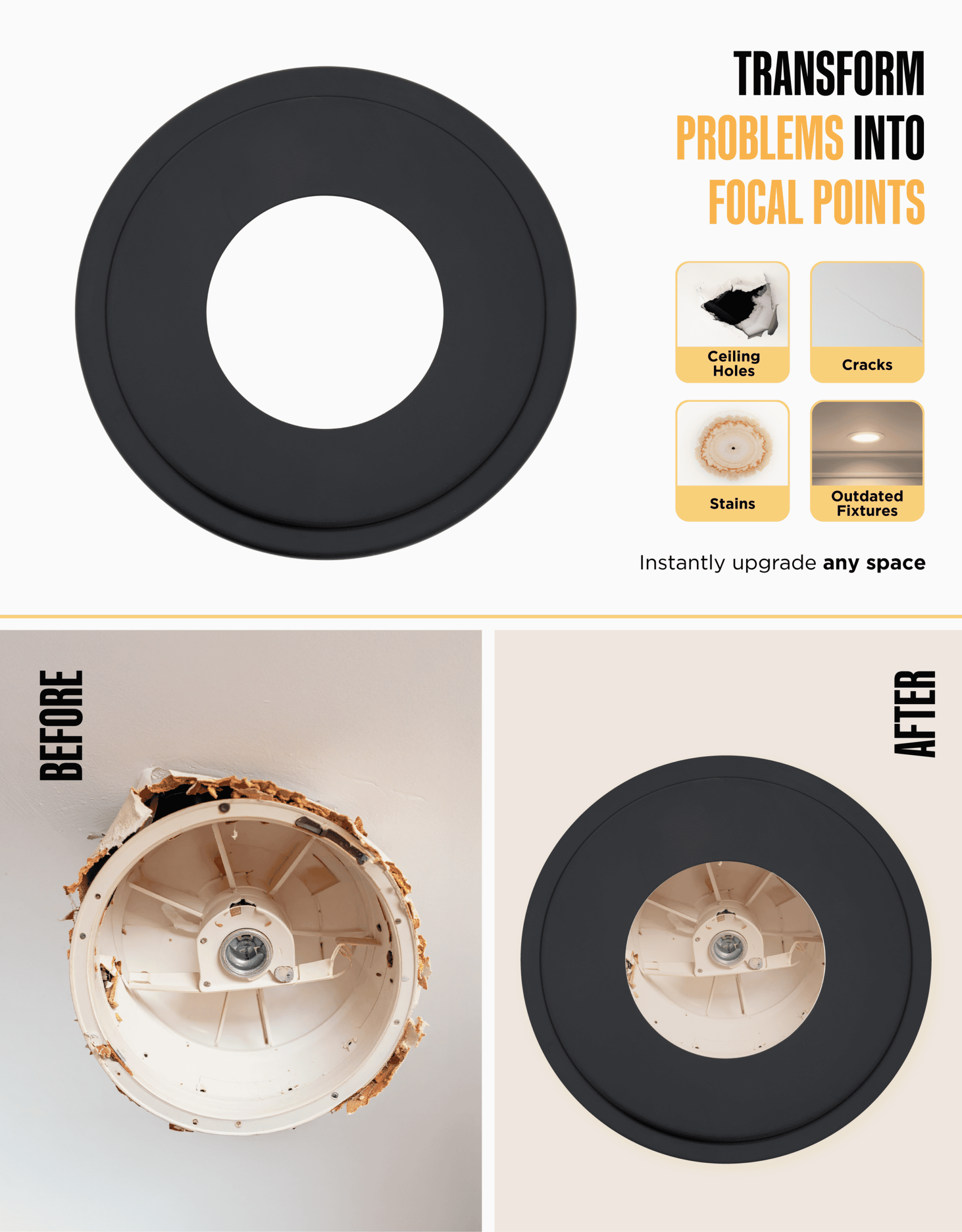 The Can Converter Ceiling Medallion for Recessed Can Light – Home Improvement Decorative Steel Goof Ring & Cover Plate for 4’’, 5’’ & 6″ Cans, Small Ceiling Medallion for Chandeliers, Matte Black - Image 4
