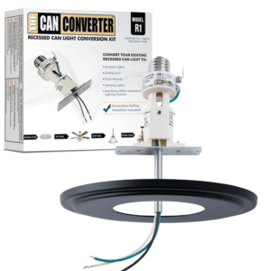 The Can Converter R1 Recessed Can Light Conversion Kit w/ 8¼" Steel Beveled Ceiling Medallion - Home Improvement for 4", 5" & 6" Cans, Fan & Light Fixture Converter Kit, UL Certified, Matte Black