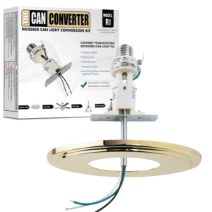 The Can Converter R1 Recessed Can Light Conversion Kit w/ 8¼" Steel Beveled Ceiling Medallion - Home Improvement for 4", 5" & 6" Cans, Fan & Light Fixture Converter Kit, UL Certified, Polished Brass