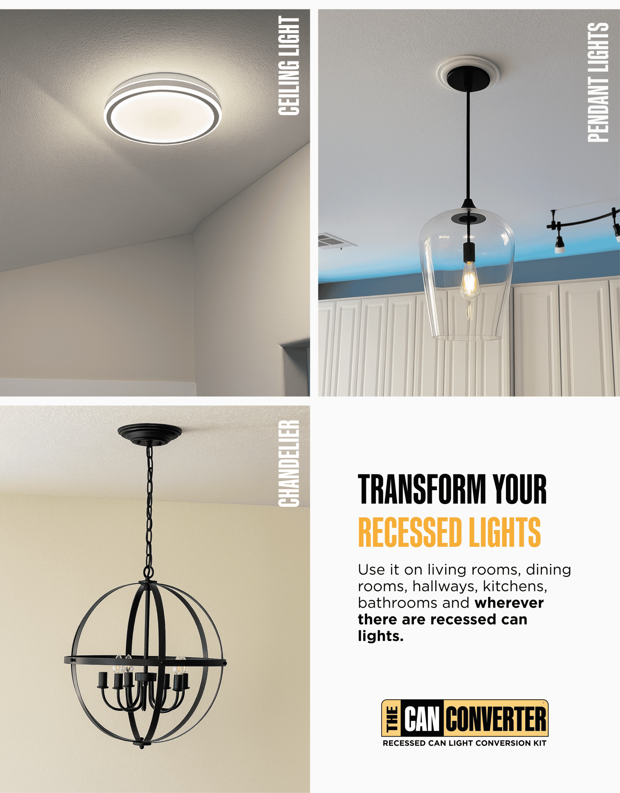 The Can Converter R1 Recessed Can Light Conversion Kit w/ 8¼" Steel Beveled Ceiling Medallion - Home Improvement for 4", 5" & 6" Cans, Fan & Light Fixture Converter Kit, UL Certified, Polished Brass - Image 2