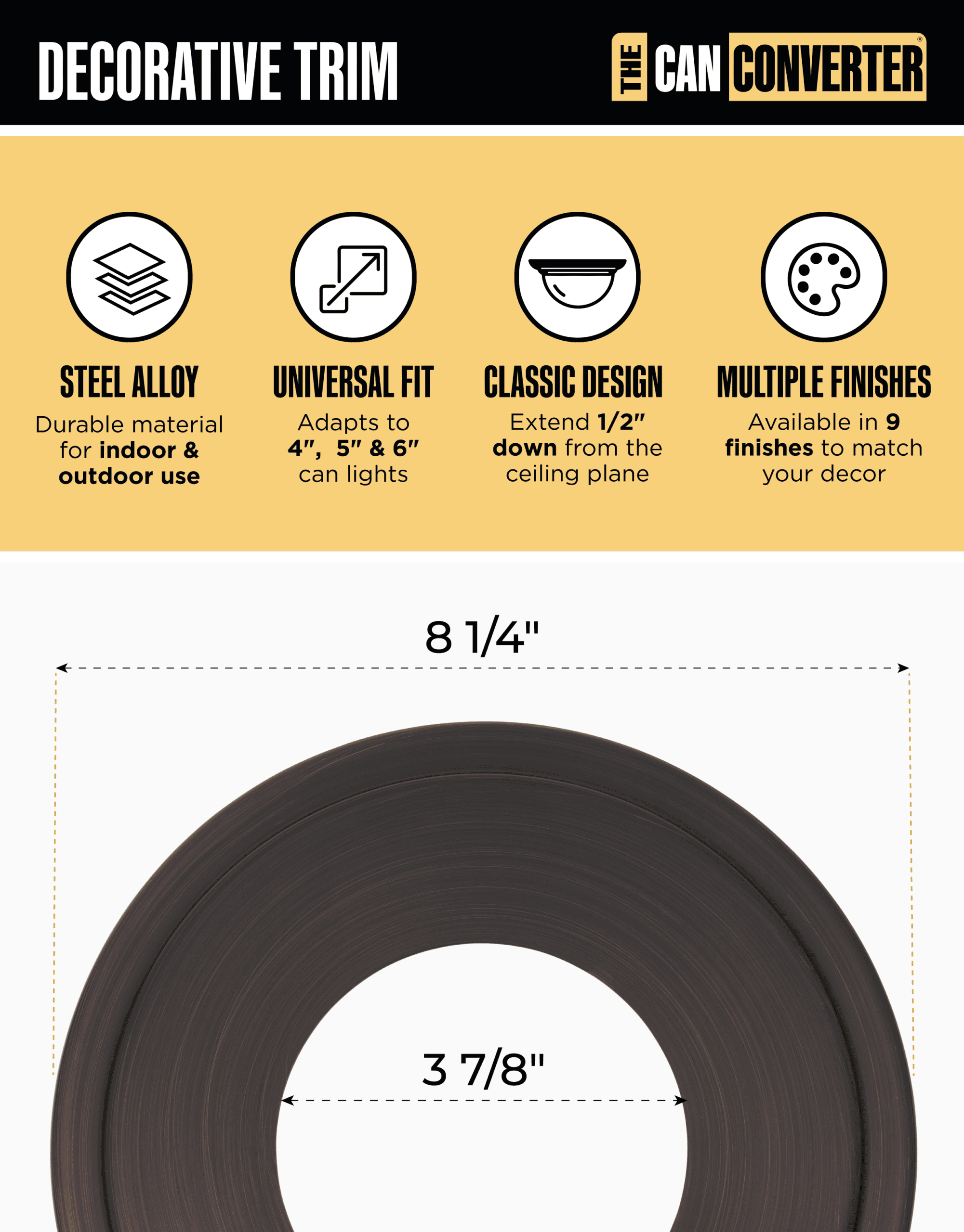 The Can Converter Ceiling Medallion for Recessed Can Light – Home Improvement Decorative Goof Ring & Cover Plate for 4’’, 5’’ & 6″ Cans, Small Ceiling Medallion for Chandeliers, Oil Rubbed Bronze - Image 3