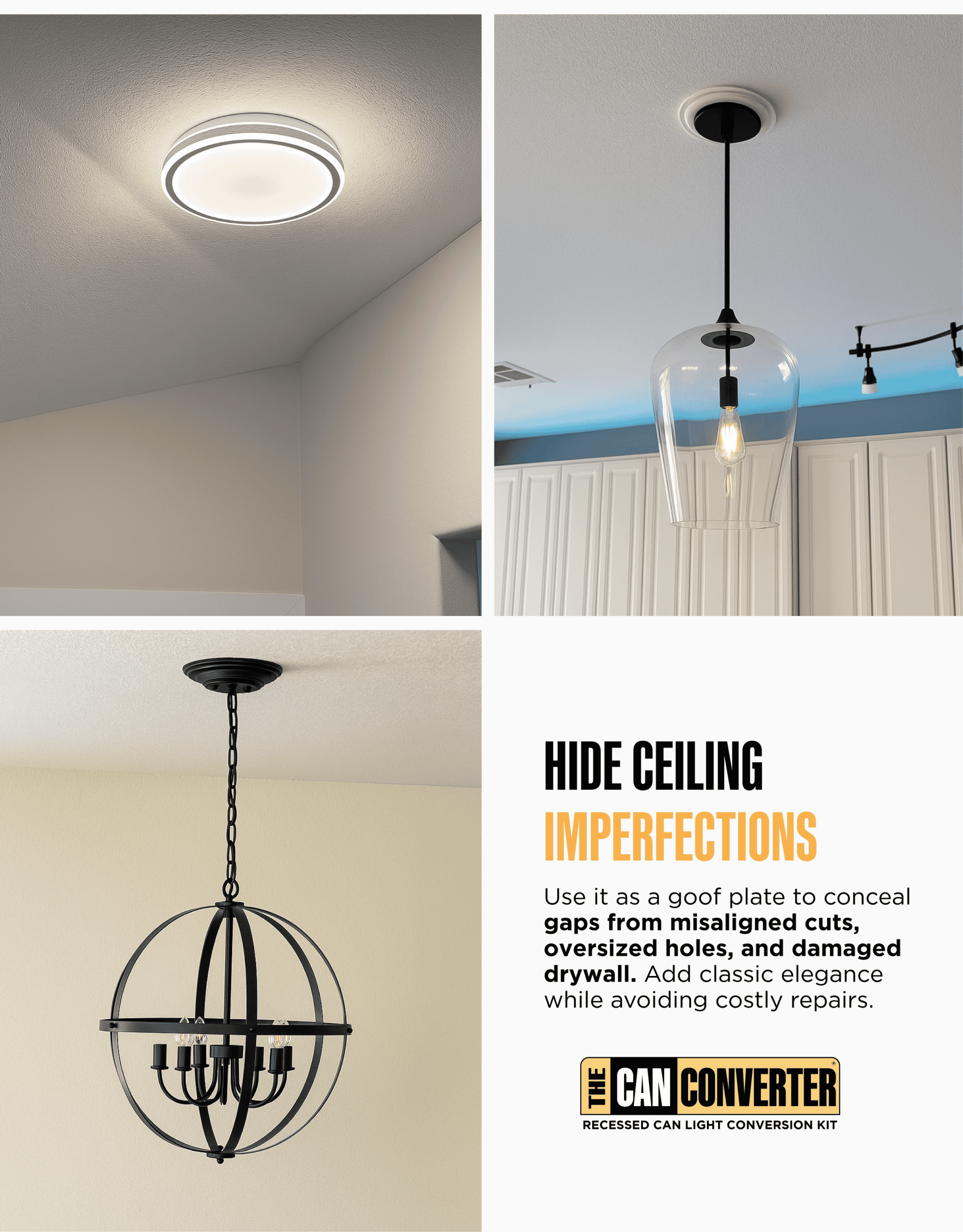 The Can Converter Ceiling Medallion for Recessed Can Light – Home Improvement Decorative Steel Goof Ring & Cover Plate for 4’’, 5’’ & 6″ Cans, Small Ceiling Medallion for Chandeliers, Polished Gold - Image 2