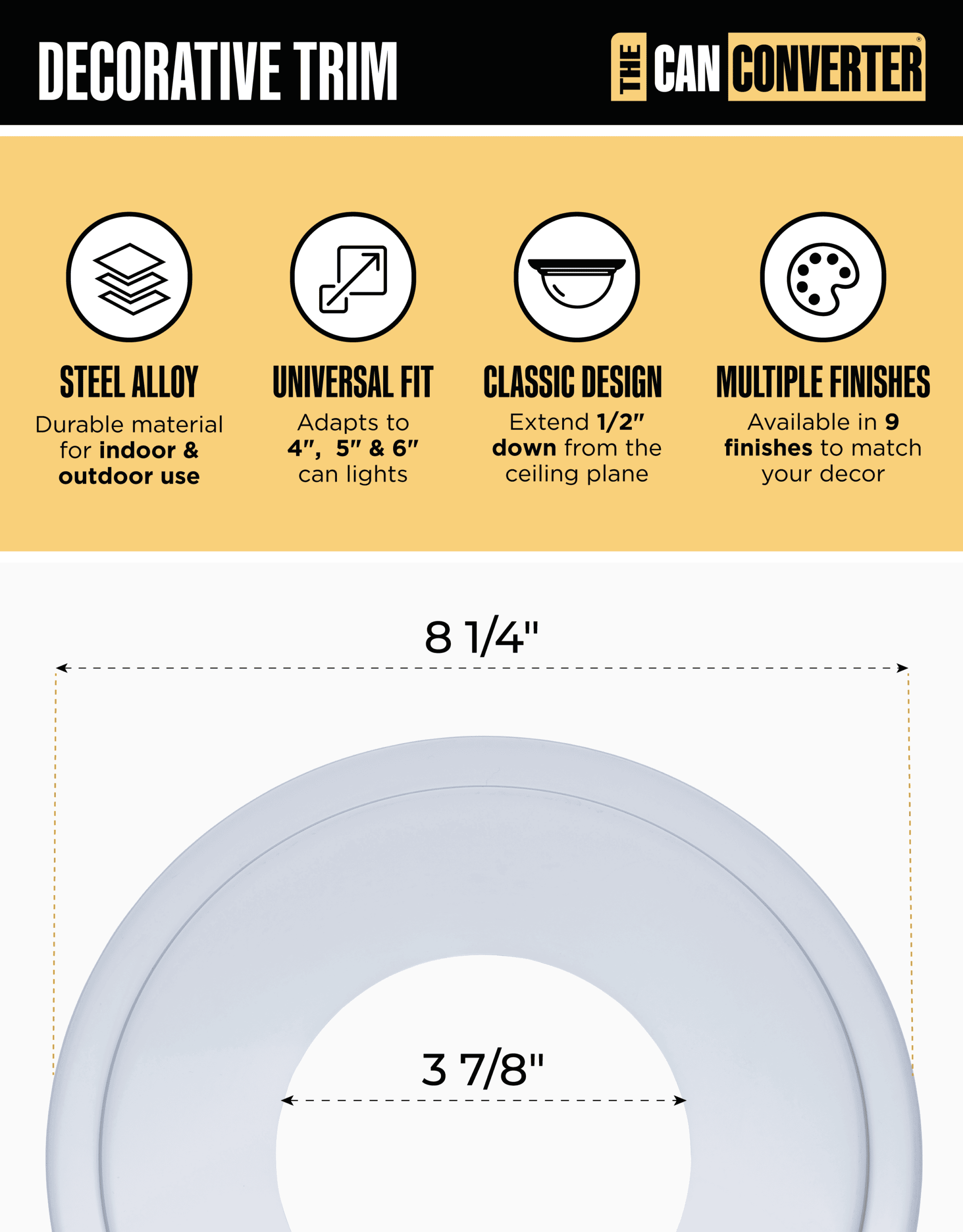 The Can Converter Ceiling Medallion for Recessed Can Light – Home Improvement Decorative Steel Goof Ring & Cover Plate for 4’’, 5’’ & 6″ Cans, Small Ceiling Medallion for Chandeliers, Polished Chrome - Image 3