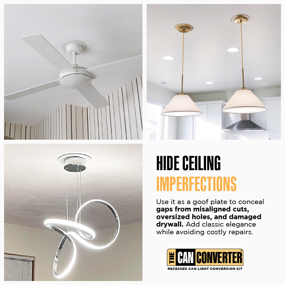 The Can Converter Ceiling Medallion for Recessed Can Light – Home Improvement Decorative Steel Flat Goof Ring & Cover Plate for 5" & 6" Cans, Small Ceiling Medallion for Chandeliers & Pendants - Image 2