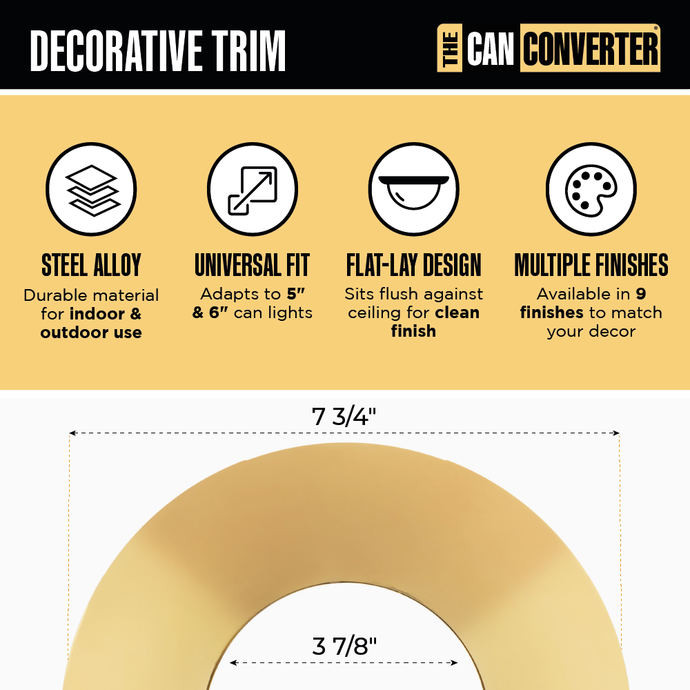 The Can Converter Ceiling Medallion for Recessed Can Light – Home Improvement Decorative Steel Flat Goof Ring & Cover Plate for 5" & 6" Cans, Small Ceiling Medallion for Chandeliers & Pendants - Image 3