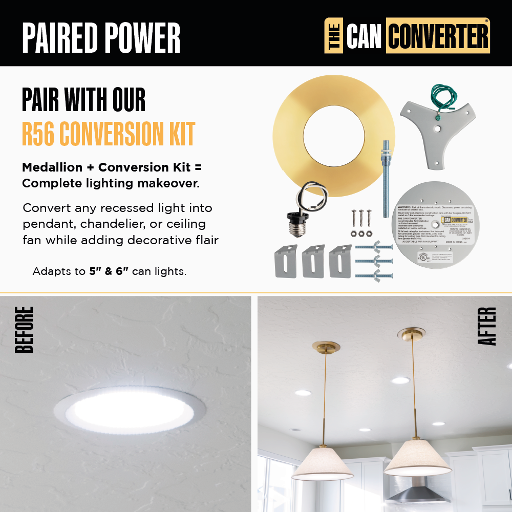 The Can Converter Ceiling Medallion for Recessed Can Light – Home Improvement Decorative Steel Flat Goof Ring & Cover Plate for 5" & 6" Cans, Small Ceiling Medallion for Chandeliers & Pendants - Image 6