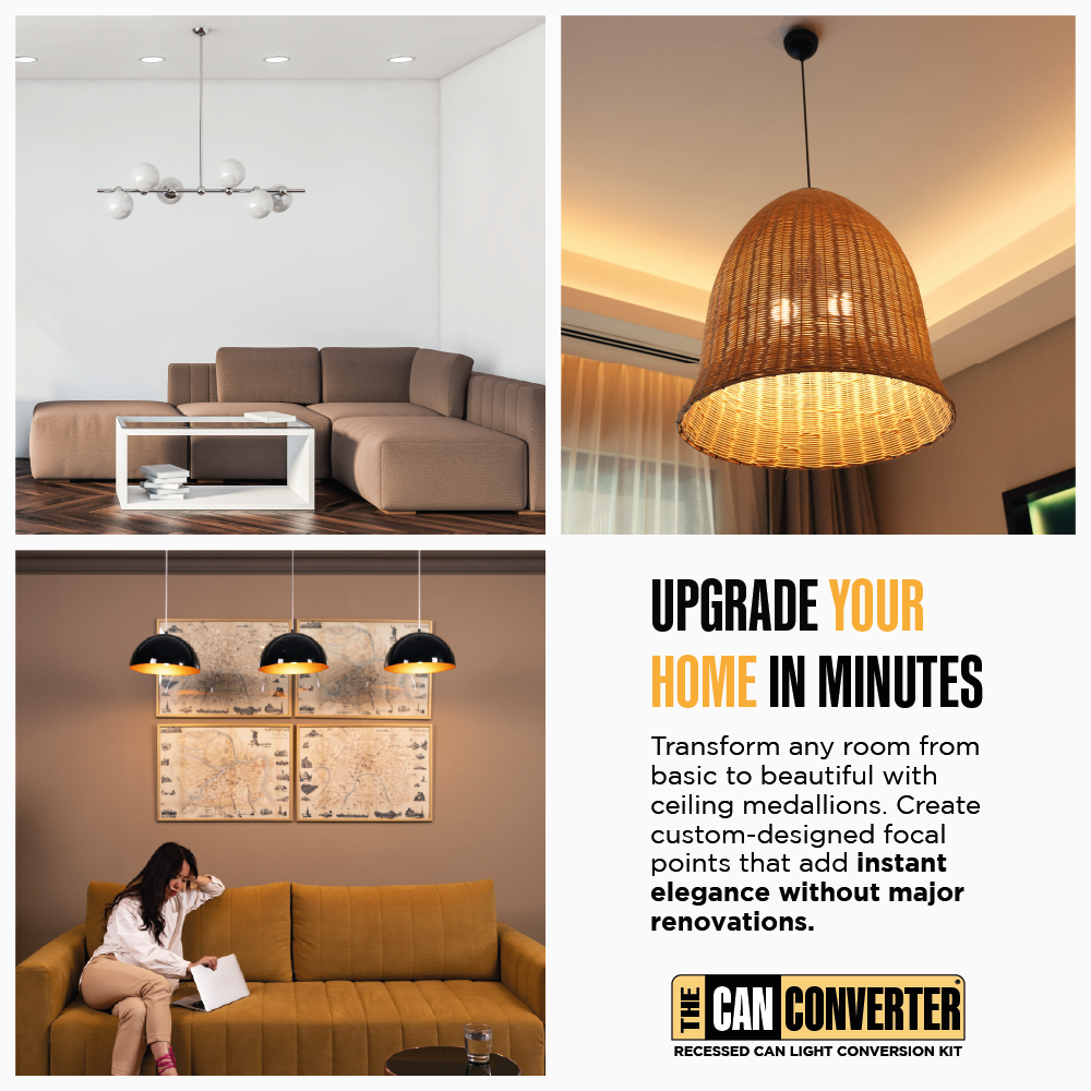 The Can Converter Ceiling Medallion for Recessed Can Light – Home Improvement Decorative Steel Flat Goof Ring & Cover Plate for 5" & 6" Cans, Small Ceiling Medallion for Chandeliers & Pendants - Image 7